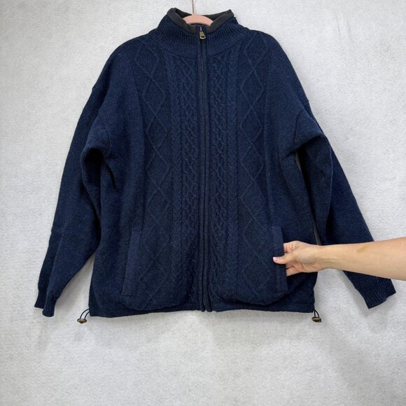 Aran Woollen Hills Sweater Mens Large Full Zip Fleece Lined Wool Jacket - Picture 4 of 11